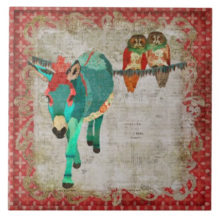 Rose Owls & Ruby Azure Donkey Tile