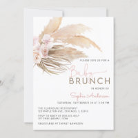 Rose Pampas Grass Boho Baby Brunch Baby Shower Inv Invitation