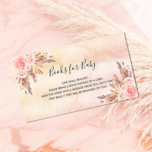 Rose pampas grass girl baby shower book request enclosure card