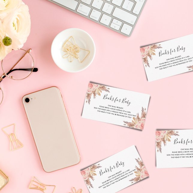 Rose pampas grass girl baby shower book request enclosure card (Creator Uploaded)