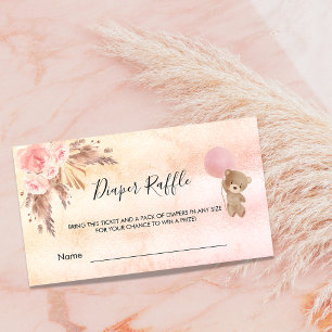 Rose pampas teddy baby shower diaper raffle ticket enclosure card