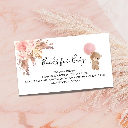 Rose pampas teddy girl baby shower book request enclosure card