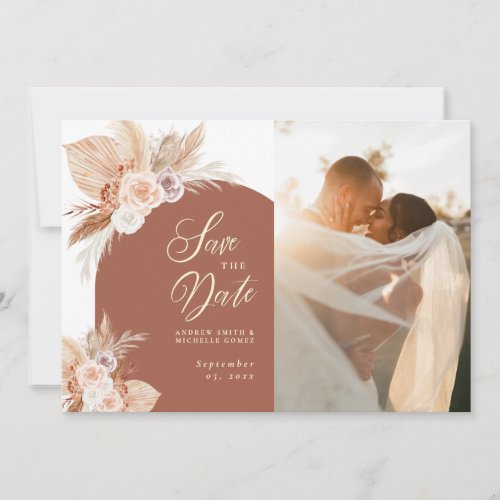 Rose Pampas Terracotta Arch Boho Photo Wedding Save The Date