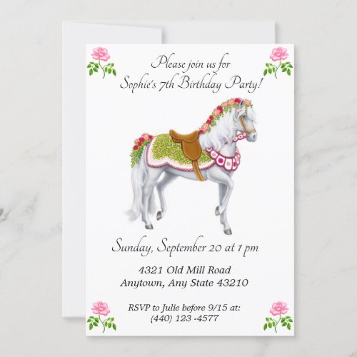 Rose Parade Horse Birthday Invitations