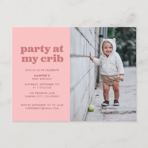 Rose Party at My Crib 1st Birthday Party Invitatio Postcard