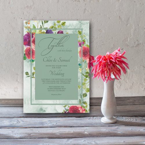 Rose Passion Watercolor Floral Wedding Invitation