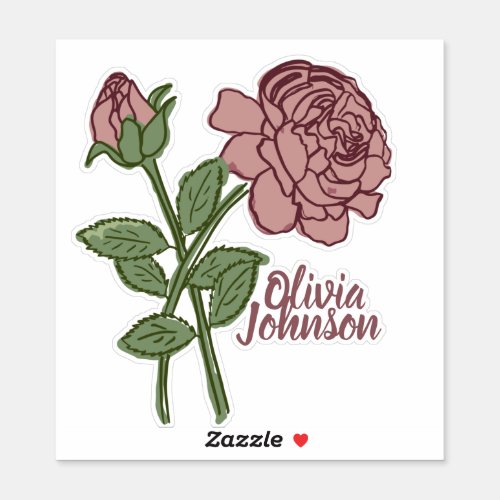 Rose Pastel Flower Cute Name Custom Sticker