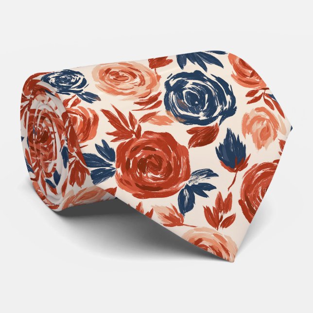 Rose Pattern Boyfriend Fall Wedding Neck Tie (Rolled)