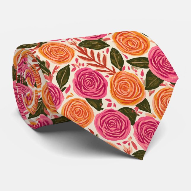 Rose Pattern Boyfriend Fall Wedding Neck Tie (Rolled)