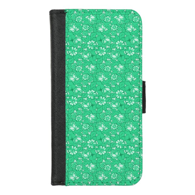 Rose pattern Green iPhone Wallet Case (Front)