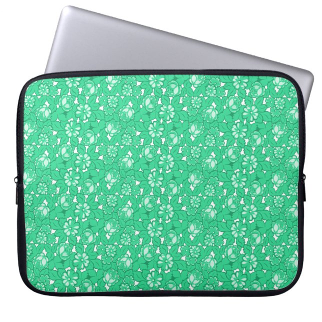 Rose pattern Green Laptop Sleeve (Front)