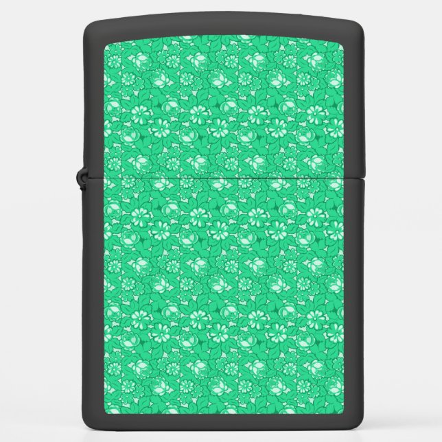 Rose pattern Green Zippo Lighter (Front)