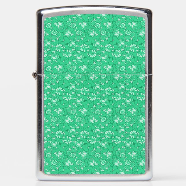 Rose pattern Green Zippo Lighter (Front)