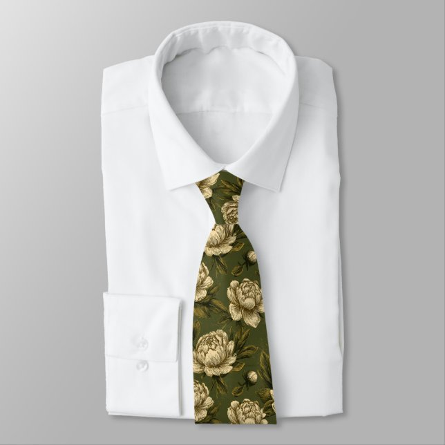 Rose Pattern Groomsman Spring Wedding Neck Tie (Tied)