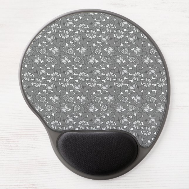 Rose pattern in grey gel mouse pad (Front)