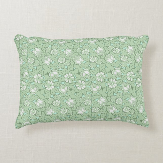 Rose pattern in light Green Accent Pillow (Front)