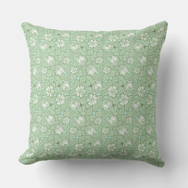 Rose pattern in light Green Throw Pillow (Front)