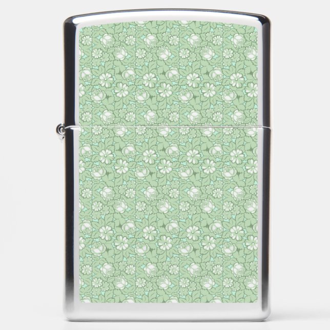 Rose pattern in light Green Zippo Lighter (Front)