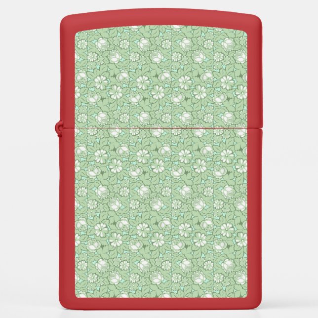 Rose pattern in light Green Zippo Lighter (Front)