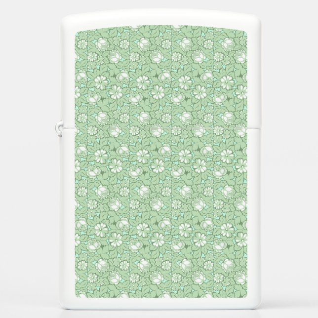 Rose pattern in light Green Zippo Lighter (Front)