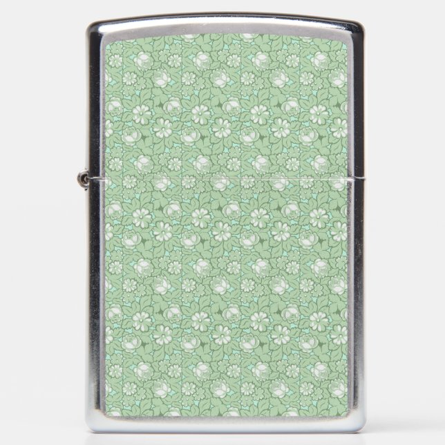Rose pattern in light Green Zippo Lighter (Front)