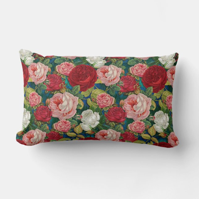 Rose Pattern Lumbar Pillow (Front)