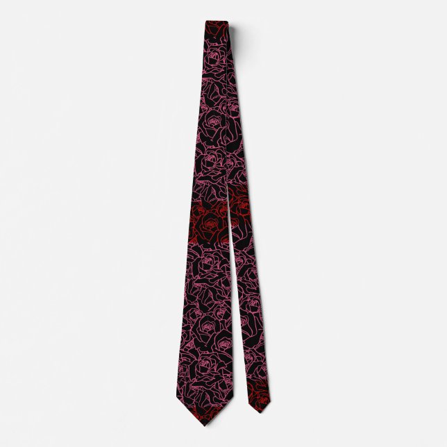 Rose pattern.r.dpnk.02b Black BG Neck Tie (Front)