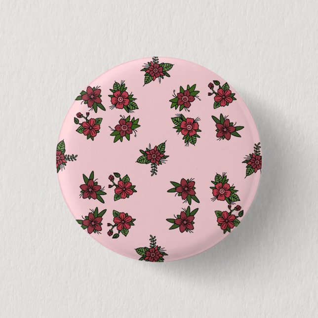 Rose patterns, cute little pink and red design button (Front)