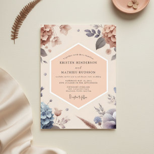 Rose Peach Botanical Romance Wedding Invitation