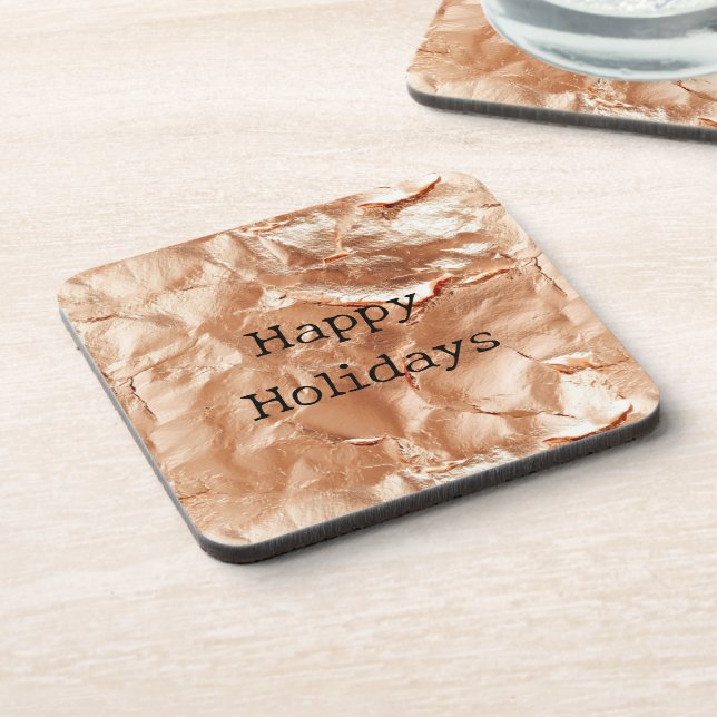 Rose Peach Gold Glam Beverage Coaster (Left Side)