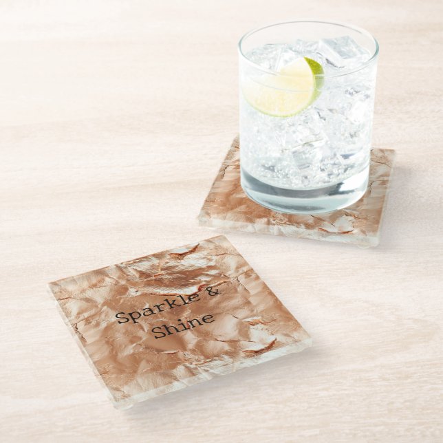 Rose Peach Gold Glam  Glass Coaster (Angled)