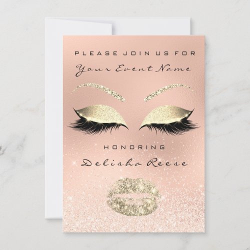 Rose Peach Sparkly Lips Glitter Bridal Shower Invitation