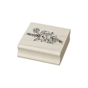 Rose & Peacock Maple Wood Art Stamp