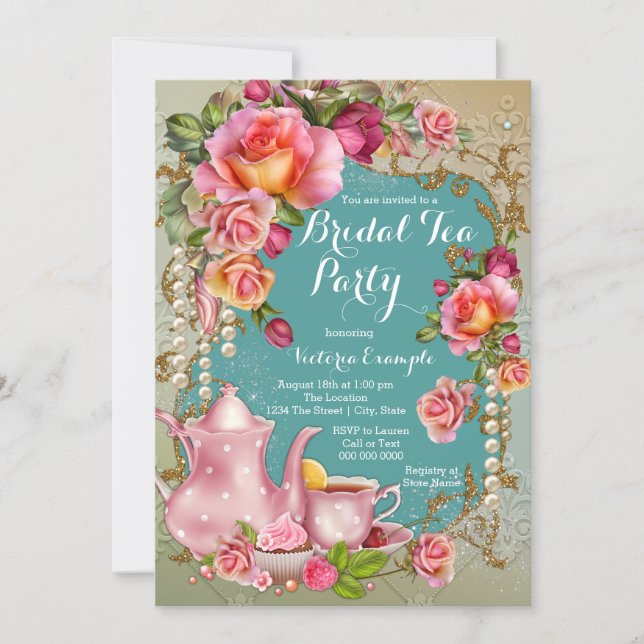 Rose Pearl Bridal Tea Party Invitation (Front)