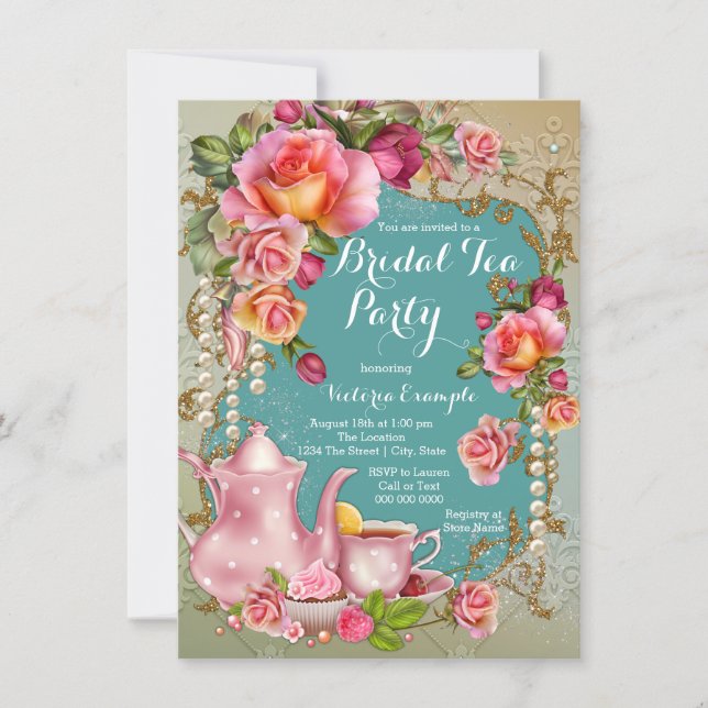 Rose Pearl Bridal Tea Party Invitation (Front)