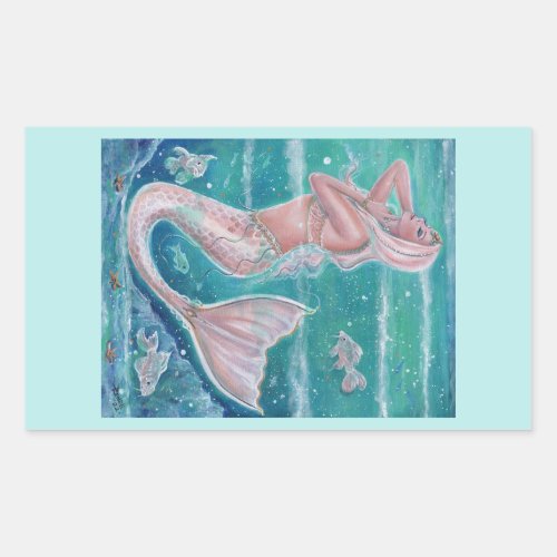 Rose Pearl mermaid art by Renee Lavoie  Rectangular Sticker