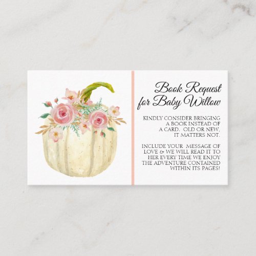 Rose Peony Blush Pink Floral Pumpkin Book Request Business Card