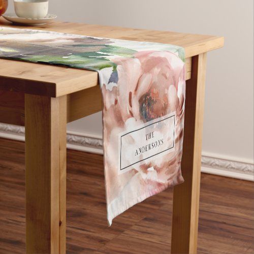 Rose peony floral and foliage eucalyptus stylish short table runner