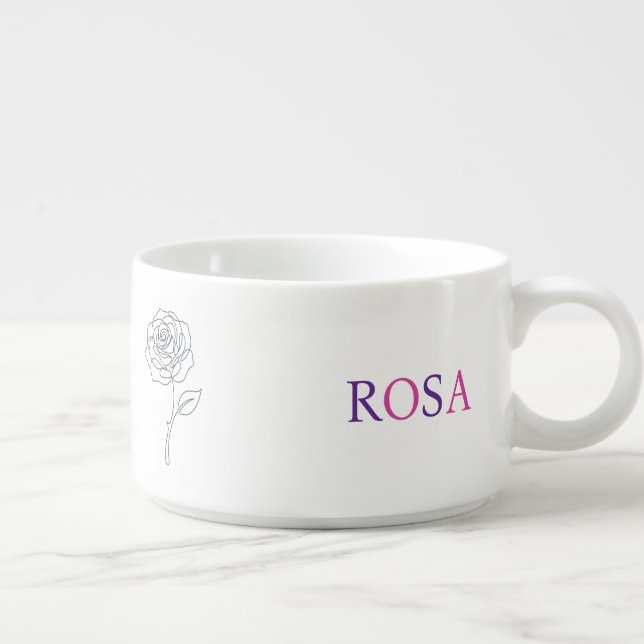 Rose Petal Minimalist Line Art Ceramic Dinner Bowl (Left)
