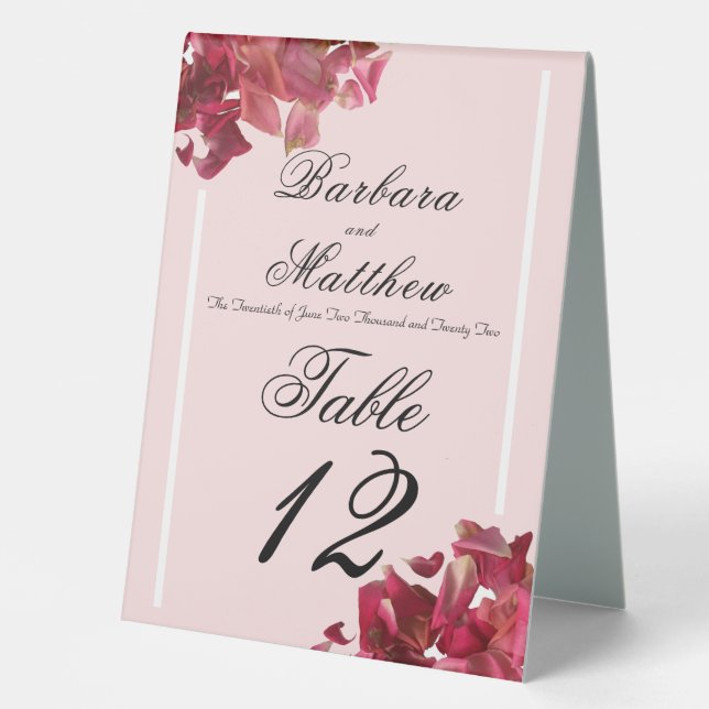Rose Petal Pink Romantic Reception Table Tent (Front)