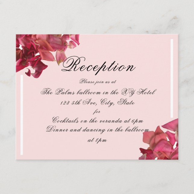 Rose Petal Pink Romantic Wedding Reception Card (Front)
