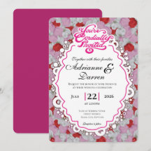 Rose Petal Wedding Invite 1 with Pink Letters