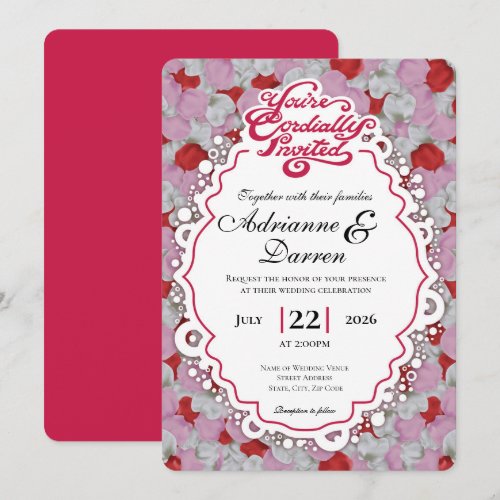 Rose Petal Wedding Invite 1 with Red Letters
