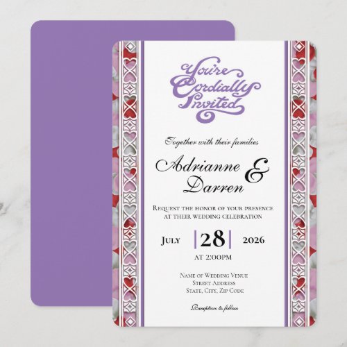 Rose Petal Wedding Invite 2 with Purple Letters