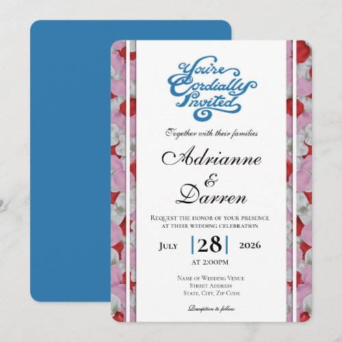 Rose Petal Wedding Invite 3 with Blue Letters