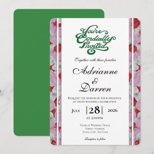 Rose Petal Wedding Invite 3 with Green Letters