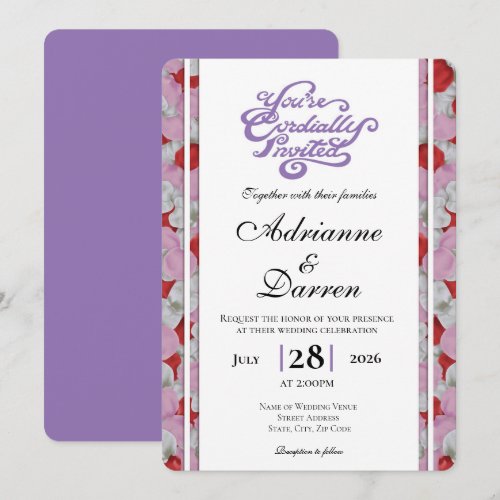 Rose Petal Wedding Invite 3 with Purple Letters