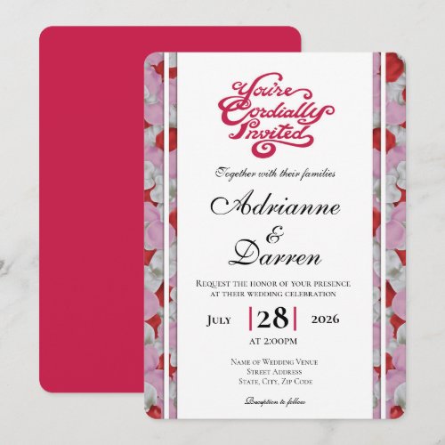 Rose Petal Wedding Invite 3 with Red Letters