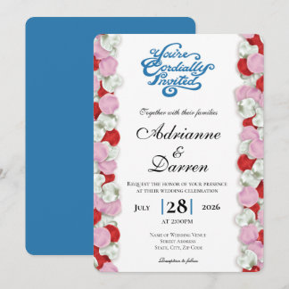 Rose Petal Wedding Invite 4 with Blue Letters