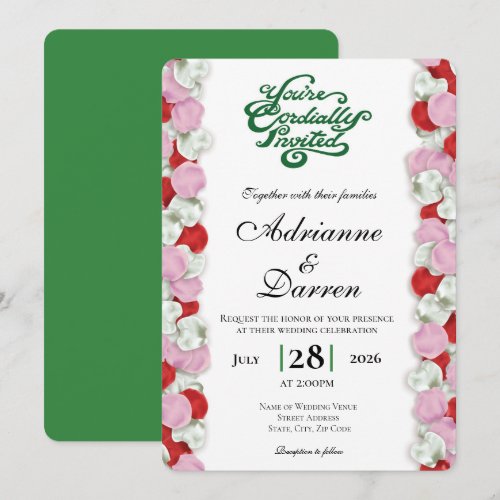 Rose Petal Wedding Invite 4 with Green Letters
